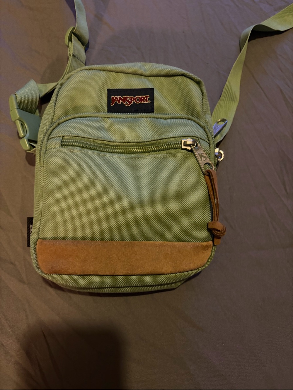 Jansport Light Green Messenger Crossbody Bag with Brown Suede Trim - Picture 9 of 9